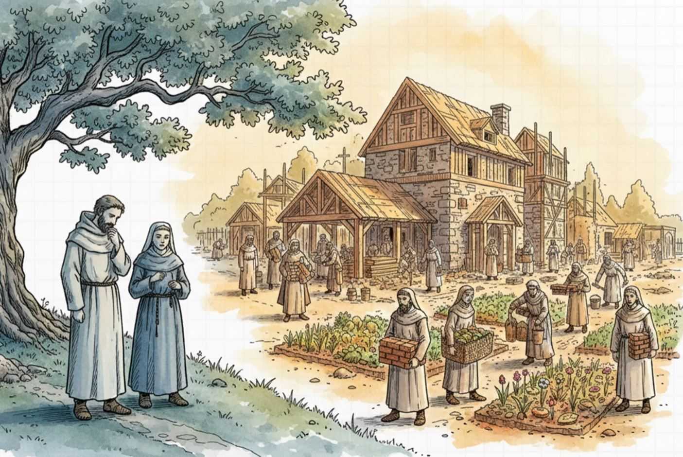 NotebookLM's video maker with a priest next to a nun and people building a community