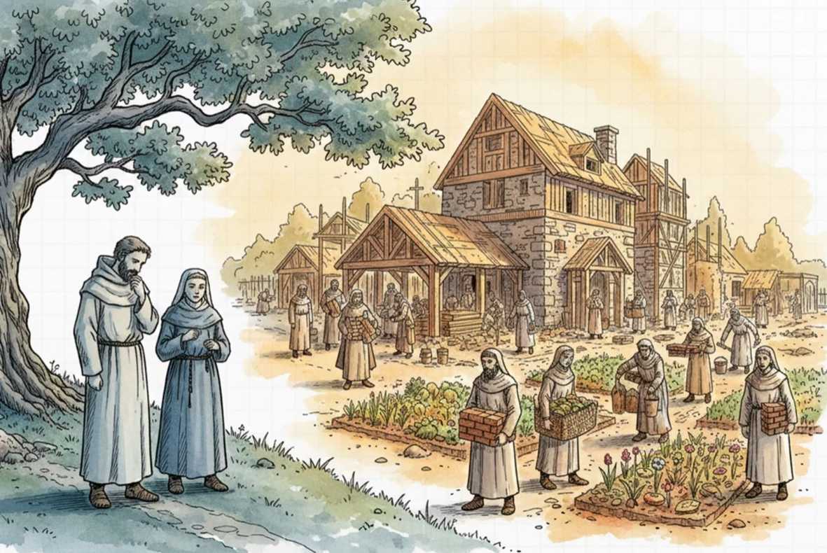 NotebookLM's video maker with a priest next to a nun and people building a community
