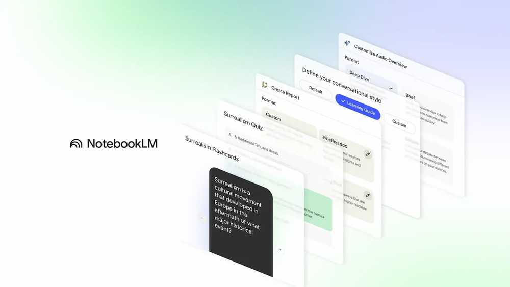 NotebookLM showing off the different ways to use it