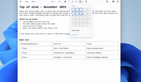 Notepad with its new markdown tables