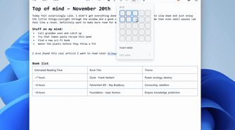 Notepad with its new markdown tables