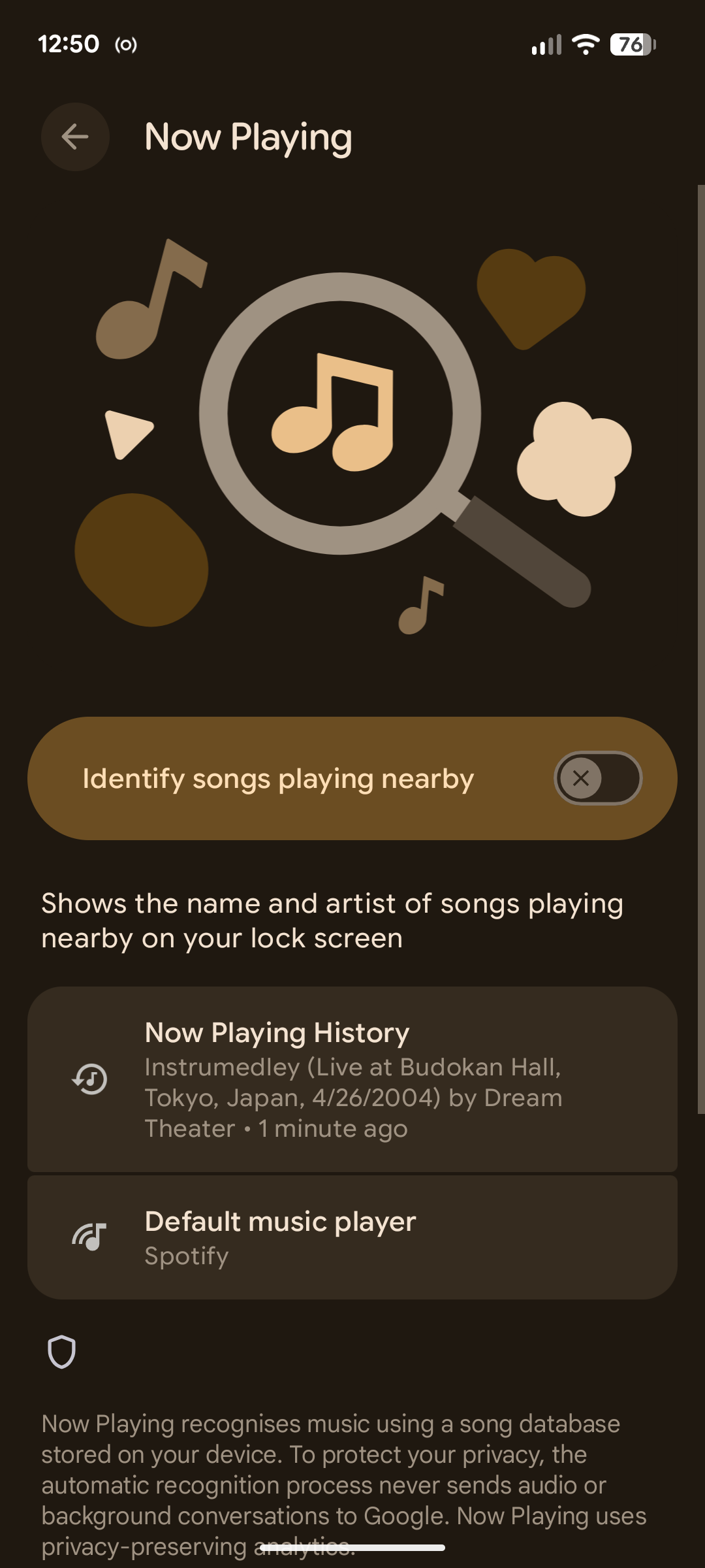 Now Playing disabled.