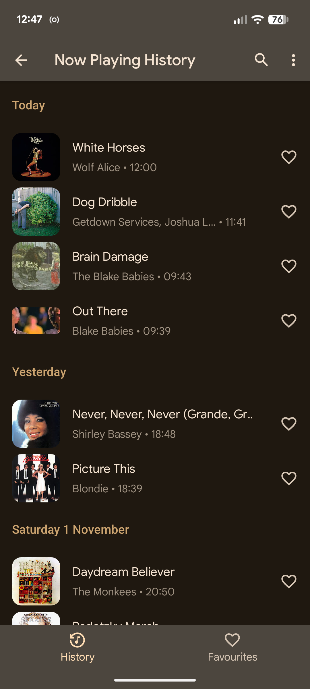 Now Playing history.