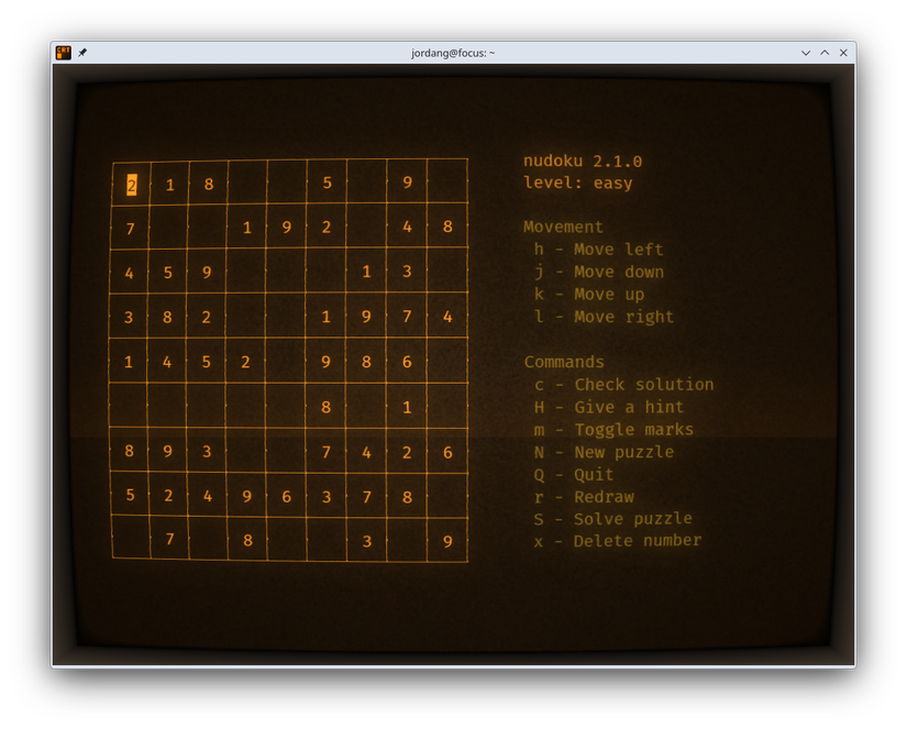 Nudoku in Cool Retro Term.