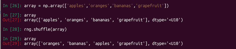 Перемешивание массива на месте с помощью NumPy.