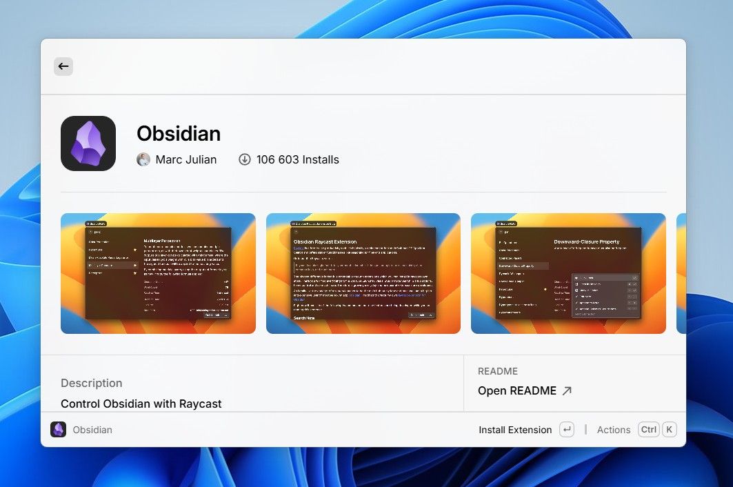 Obsidian extension on the Raycast store.