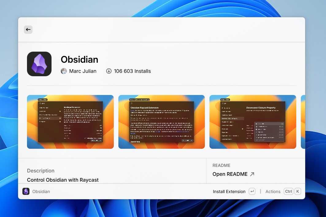 Obsidian extension on the Raycast store.