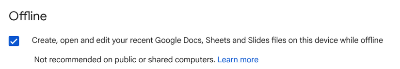 Offline toggle in Google Drive.
