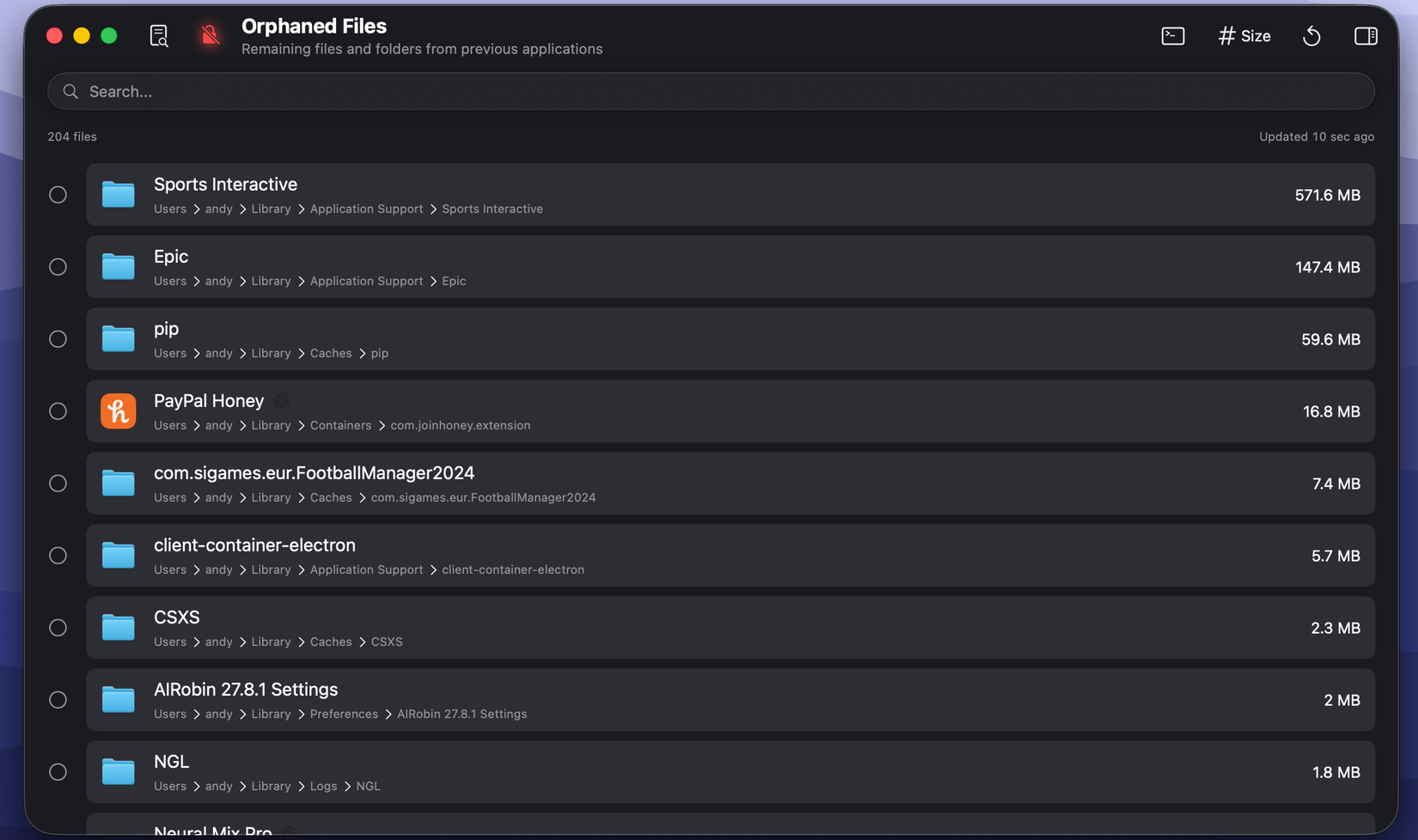 Orphaned apps in Pearcleaner.