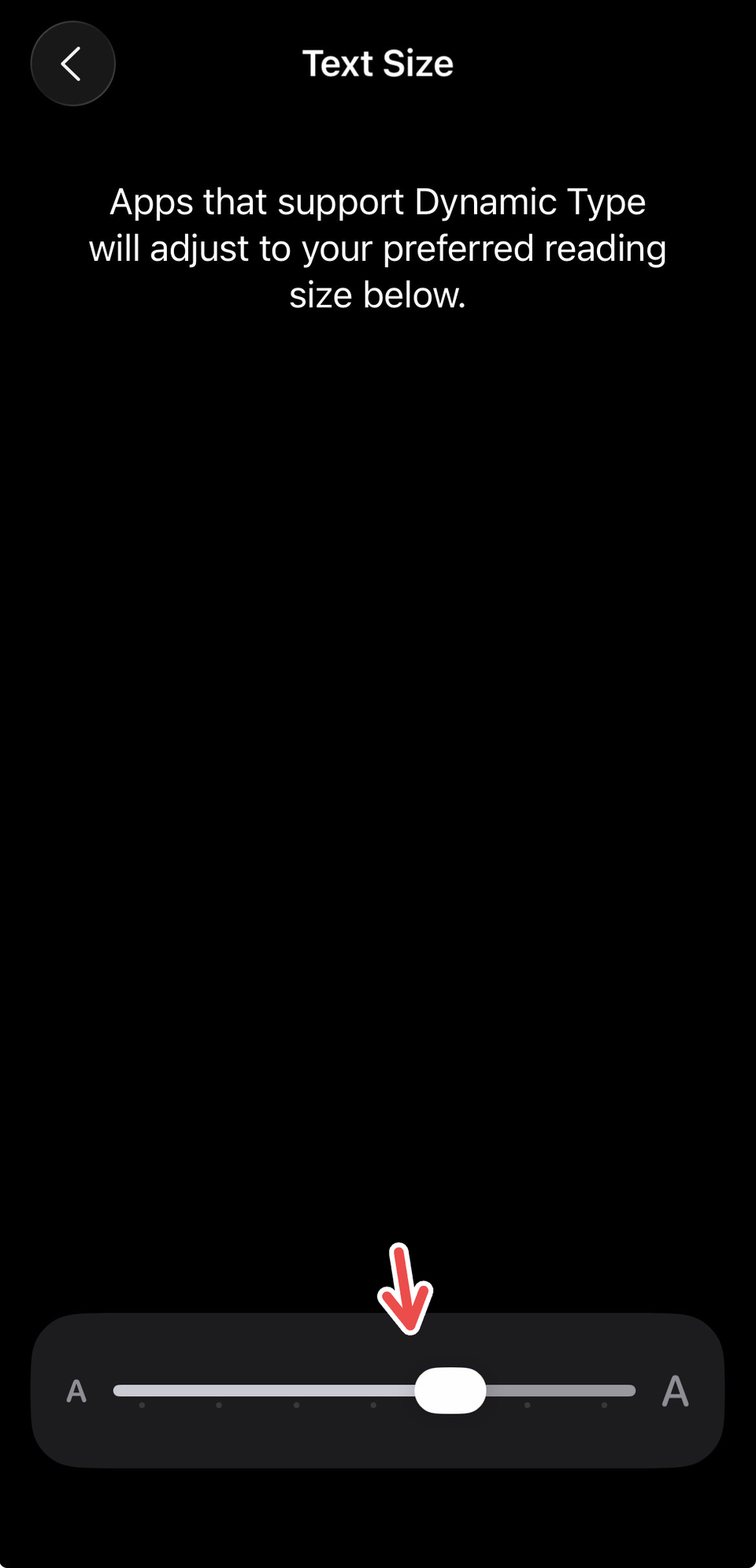 Adjusting the Text Size using a scroll bar on iPhone.