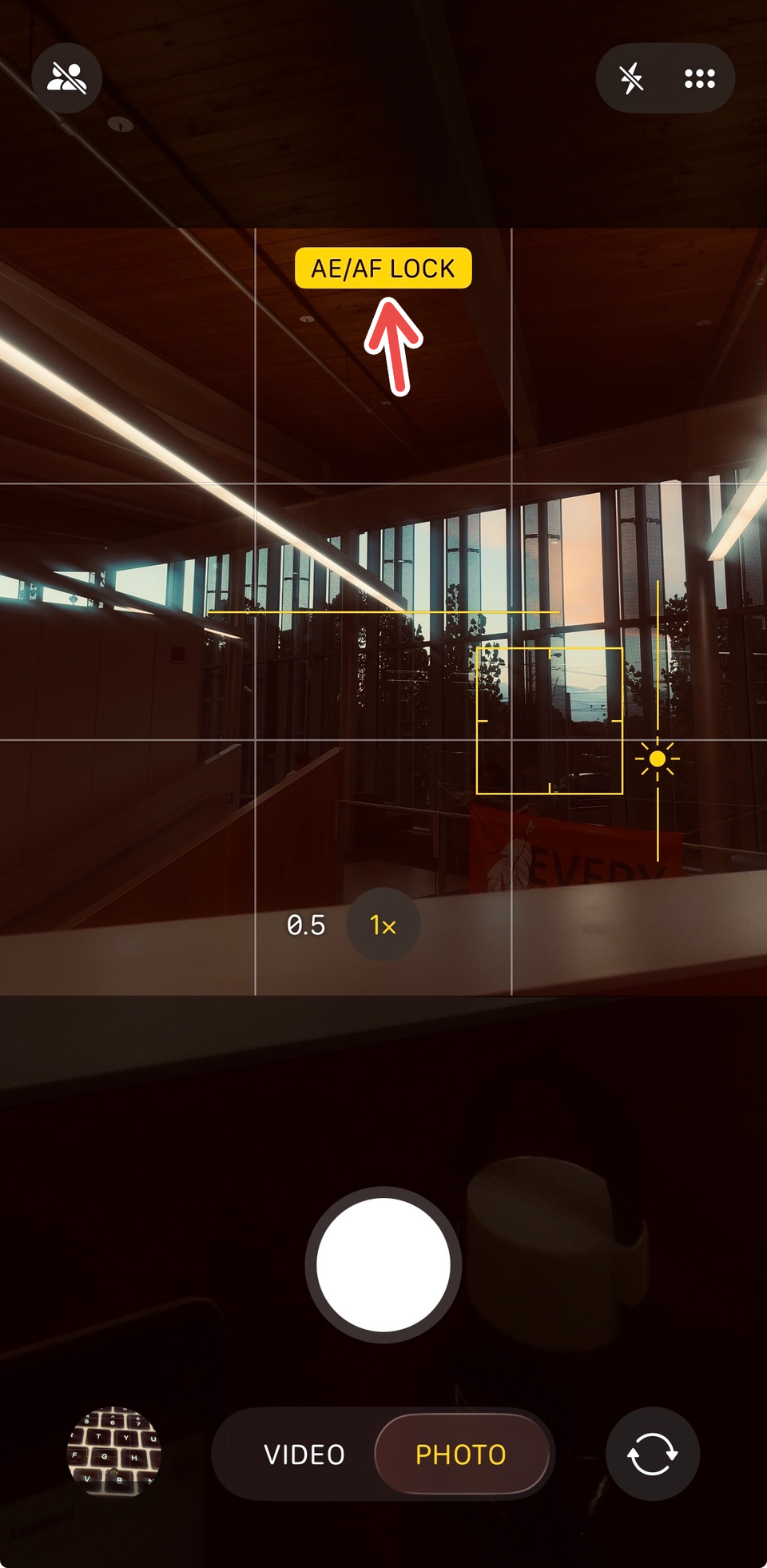 AE/AF Lock on the Camera app for iPhone.