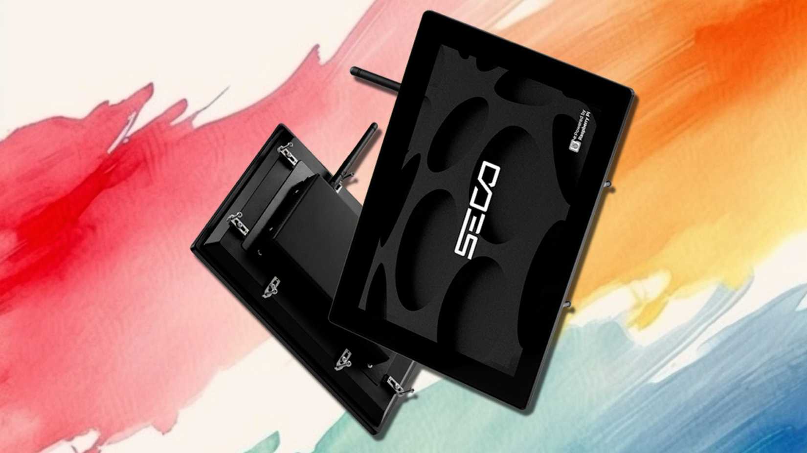 Pi Vision 10.1 CM5 em um fundo pintado.