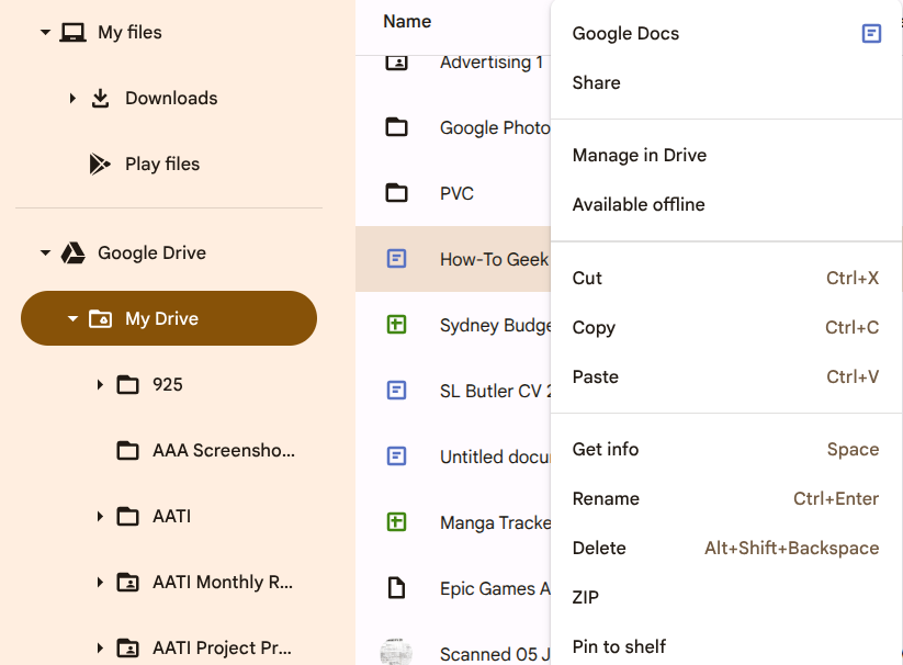 Pinning a Google Doc to the ChromeOS shelf.