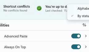 PowerToys 0.96 showing off alphabetical order list