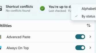PowerToys 0.96 showing off alphabetical order list