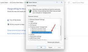 Processor performance boost mode option in the control panel.