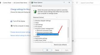 Processor performance boost mode option in the control panel.