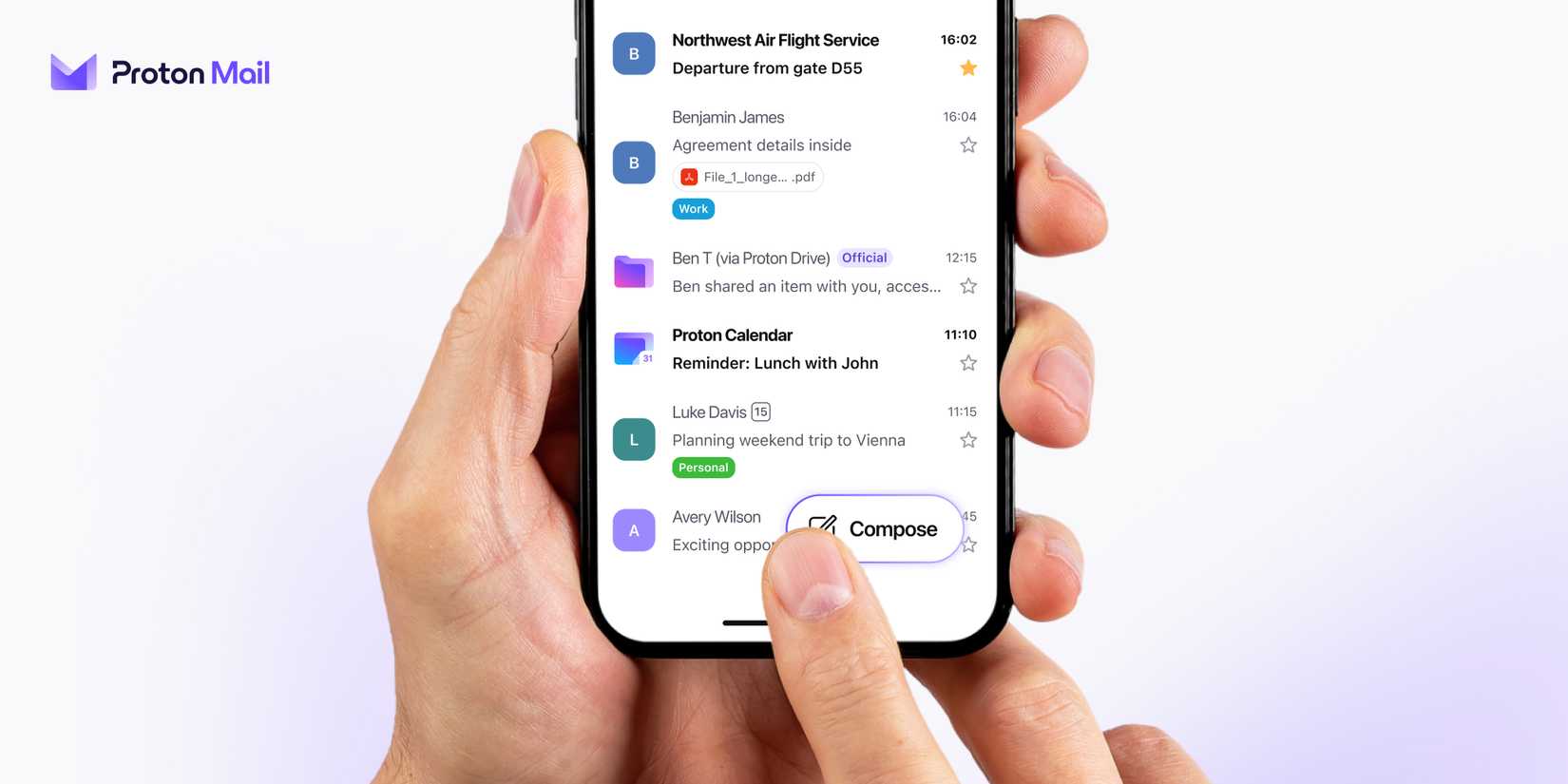 The Proton Mail app on iOS.