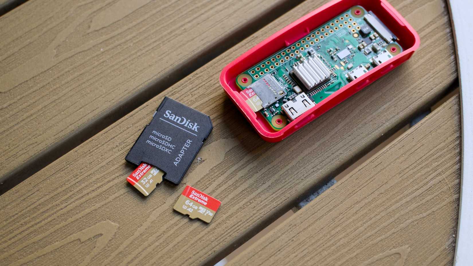 Raspberry Pi Zero W with some microSD cards