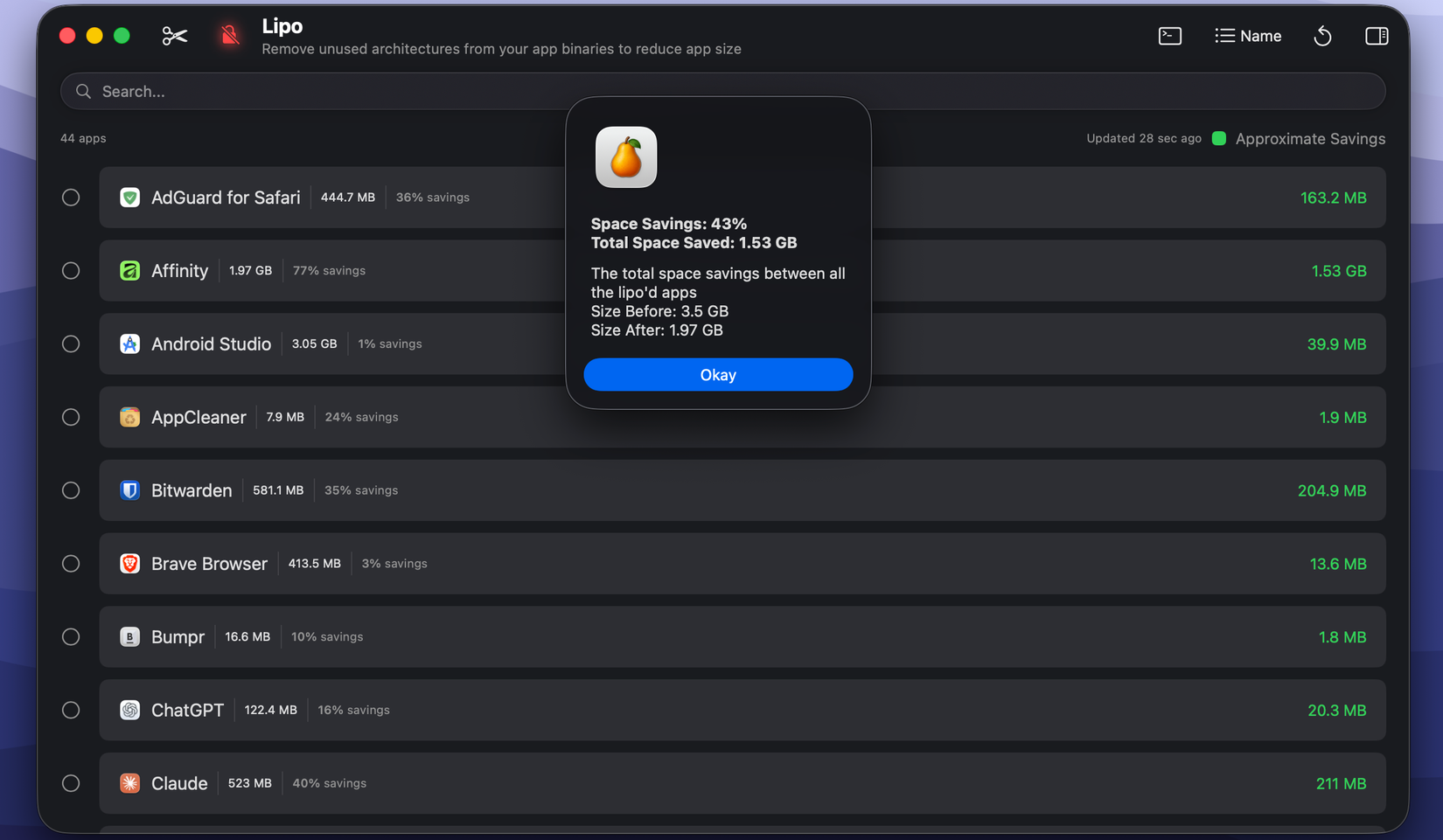 Remove unwanted architectures in Pearcleaner.