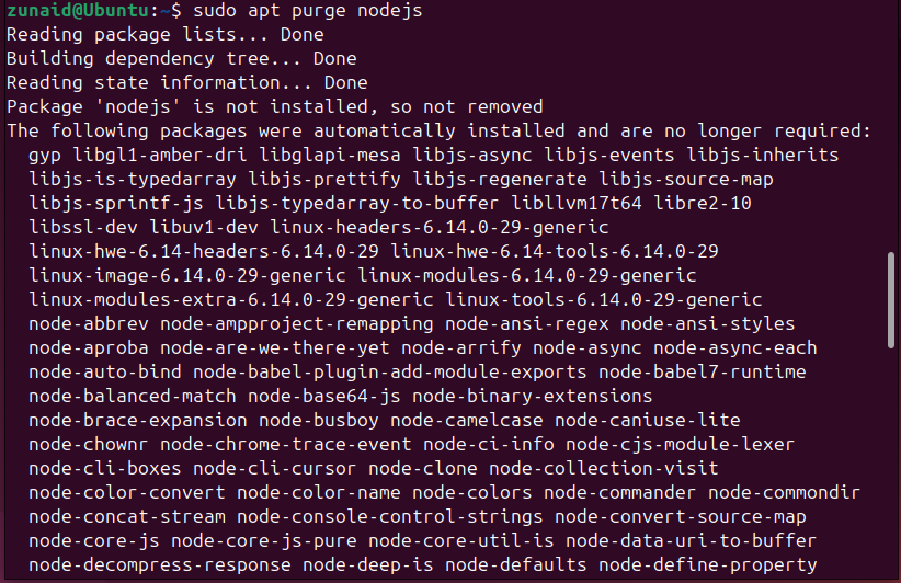 Removendo um pacote do Linux com configurações de todo o sistema usando o apt purge.
