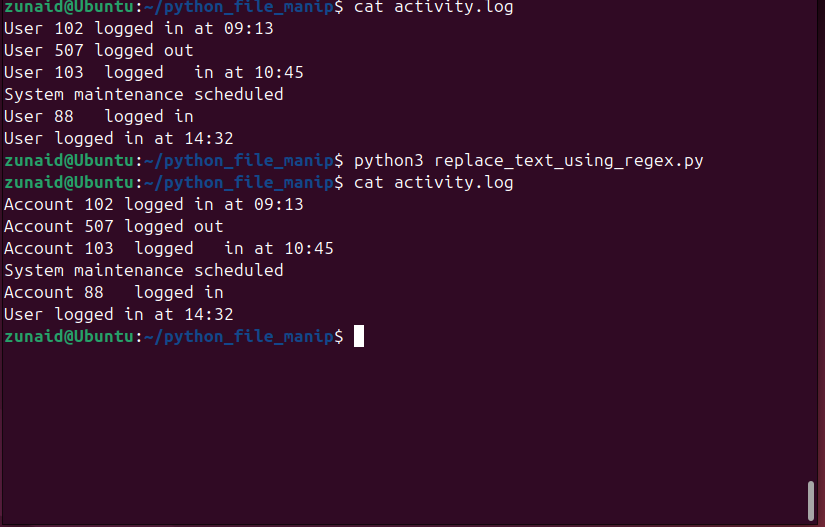 Replacing text in a file using Python regex.