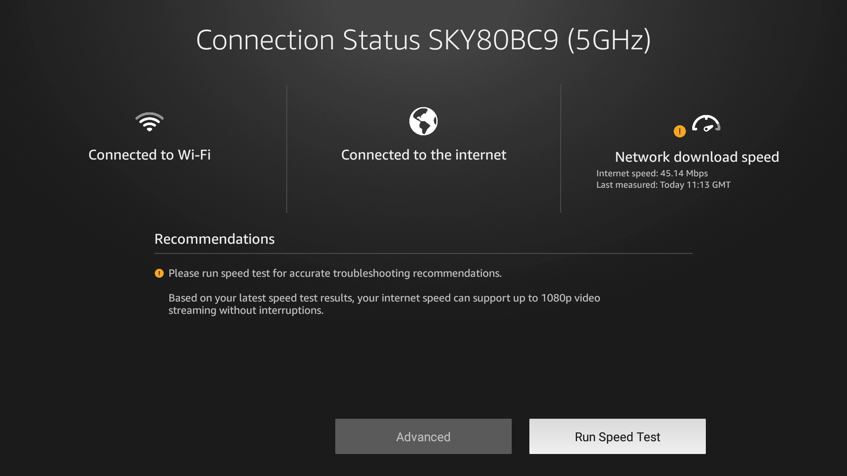 Running a speed test on Fire Stick.