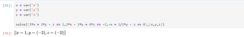 Resolvendo um sistema linear algebricamente com a função de resolução do SageMath.