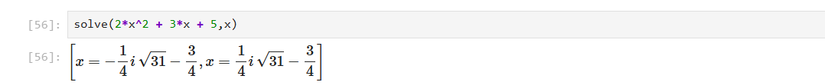 Soluções SageMath para equações quadráticas com números complexos.
