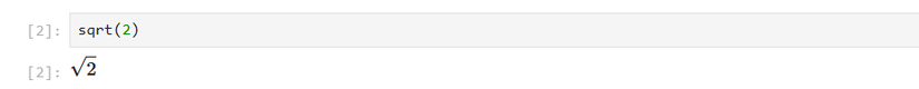 Resultado da raiz quadrada de 2 em um notebook SageMath Jupyter, mostrando-o não avaliado.