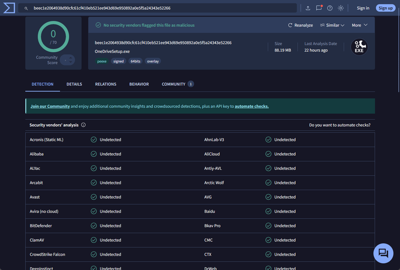 Verificando o OneDrive em busca de malware no OneDrive.