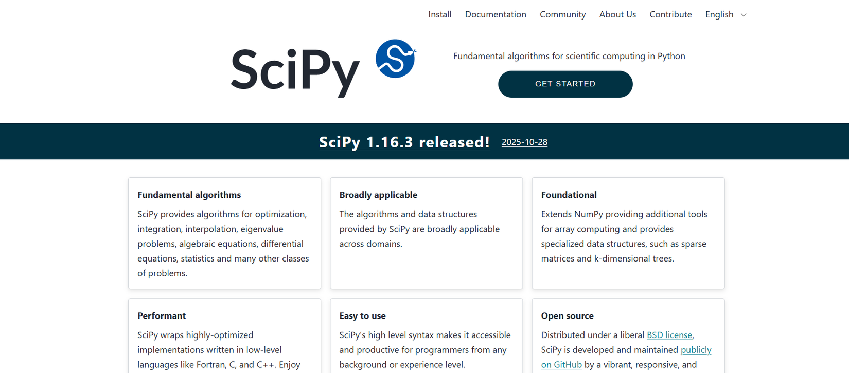 The SciPy official homepage.
