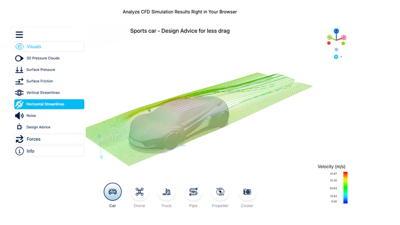 A wind tunnel simulation using the AirShaper cloud platform.