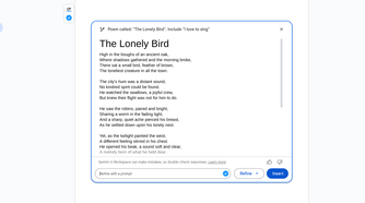 The poem generated by help me write on a Chromebook about a lonely bird.
