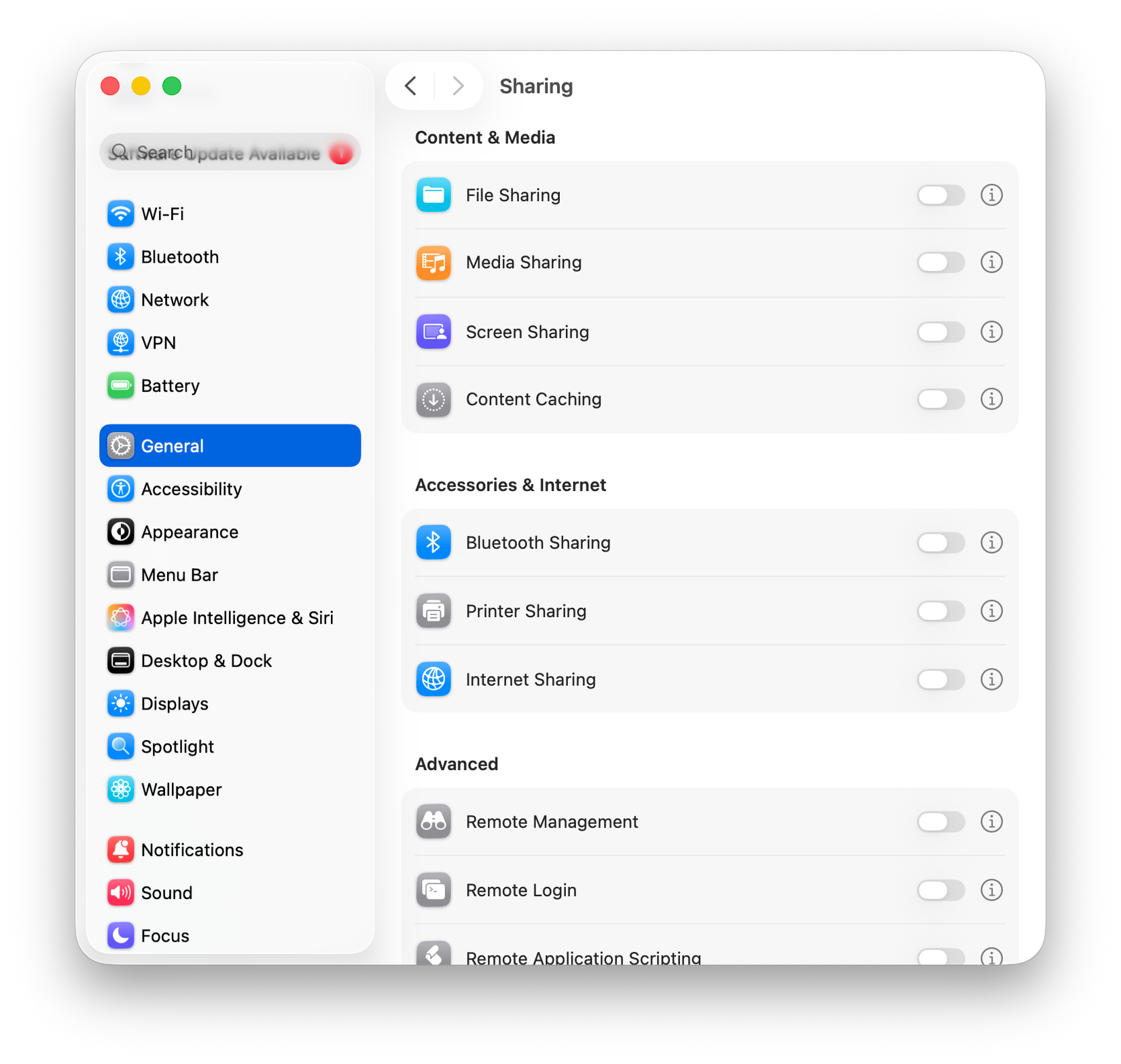MacOS sharing settings.