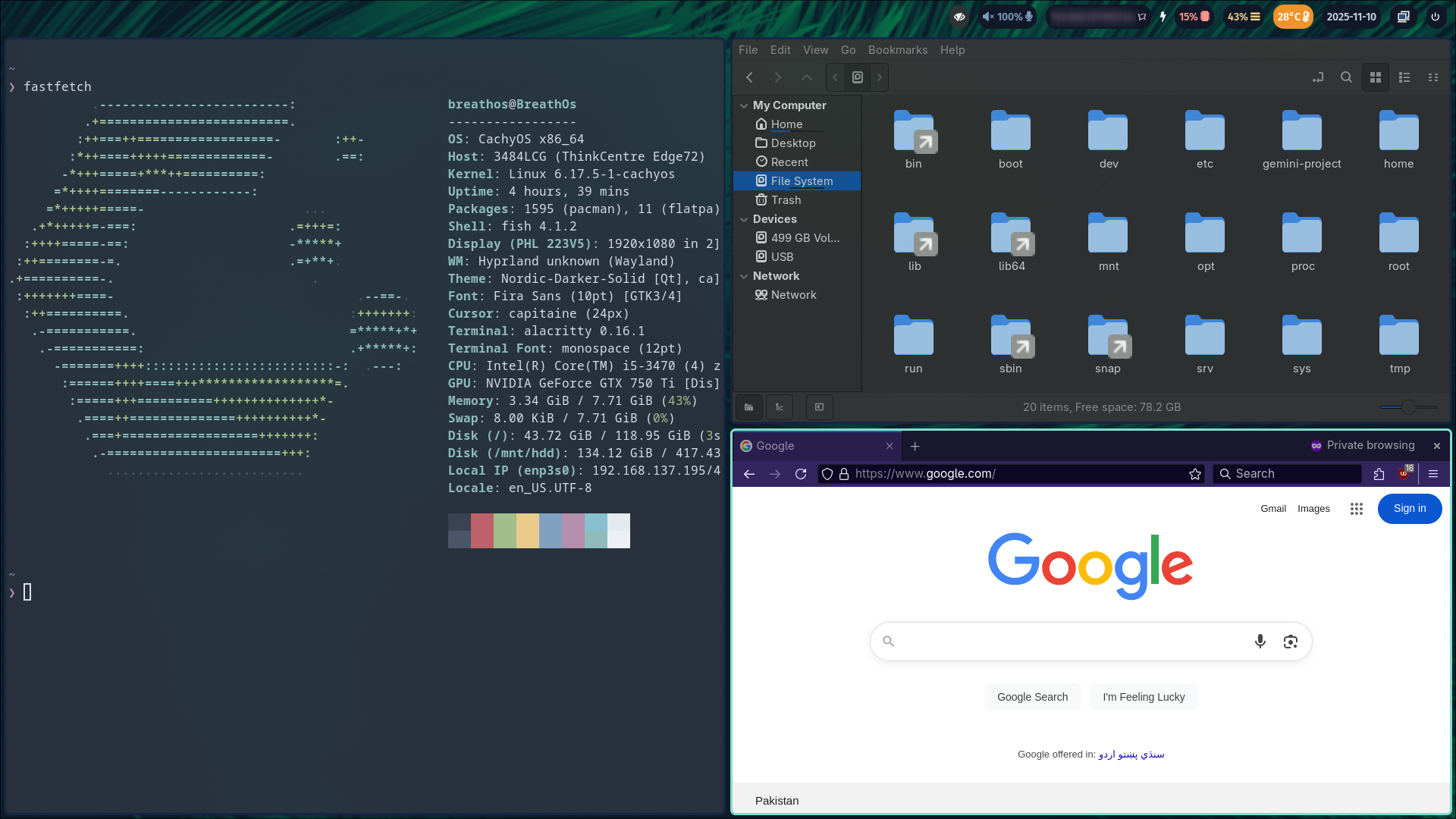 Tiled Hyprland windows.