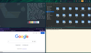Tiling four windows side by side in Hyprland.