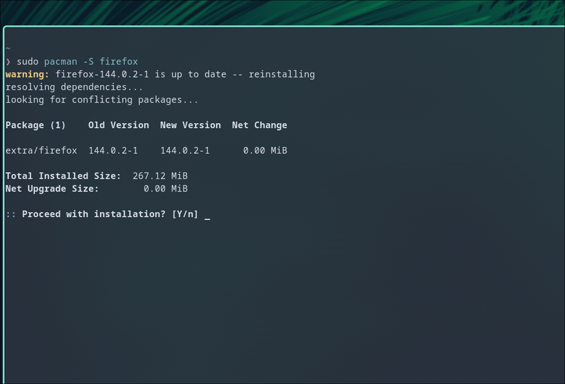Installing an app using Pacman.
