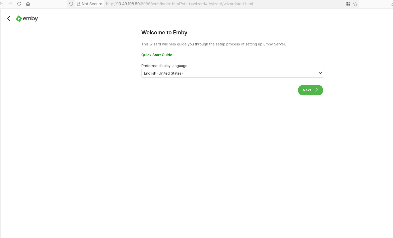 Walking through the Emby setup.