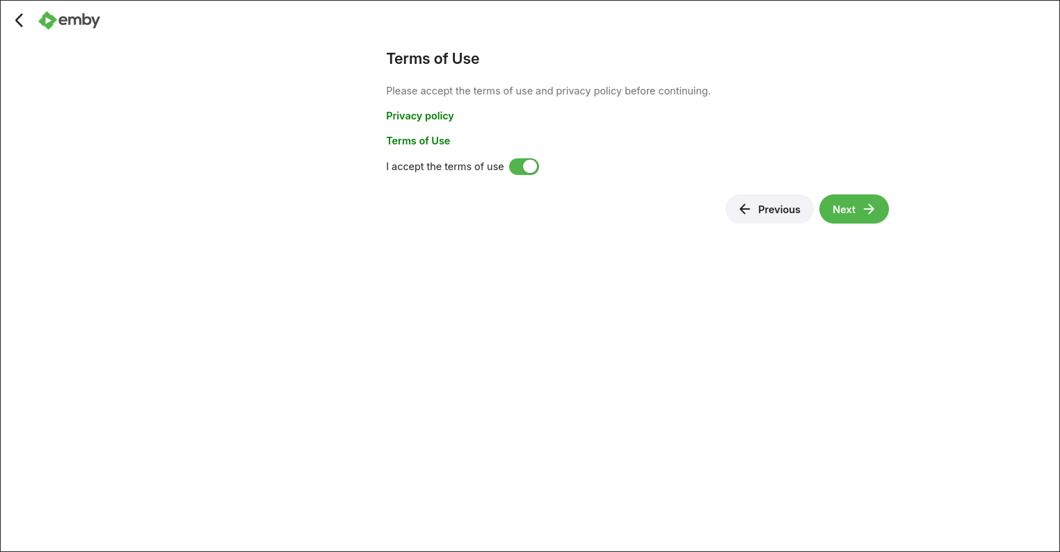 Accepting Emby terms of use. 