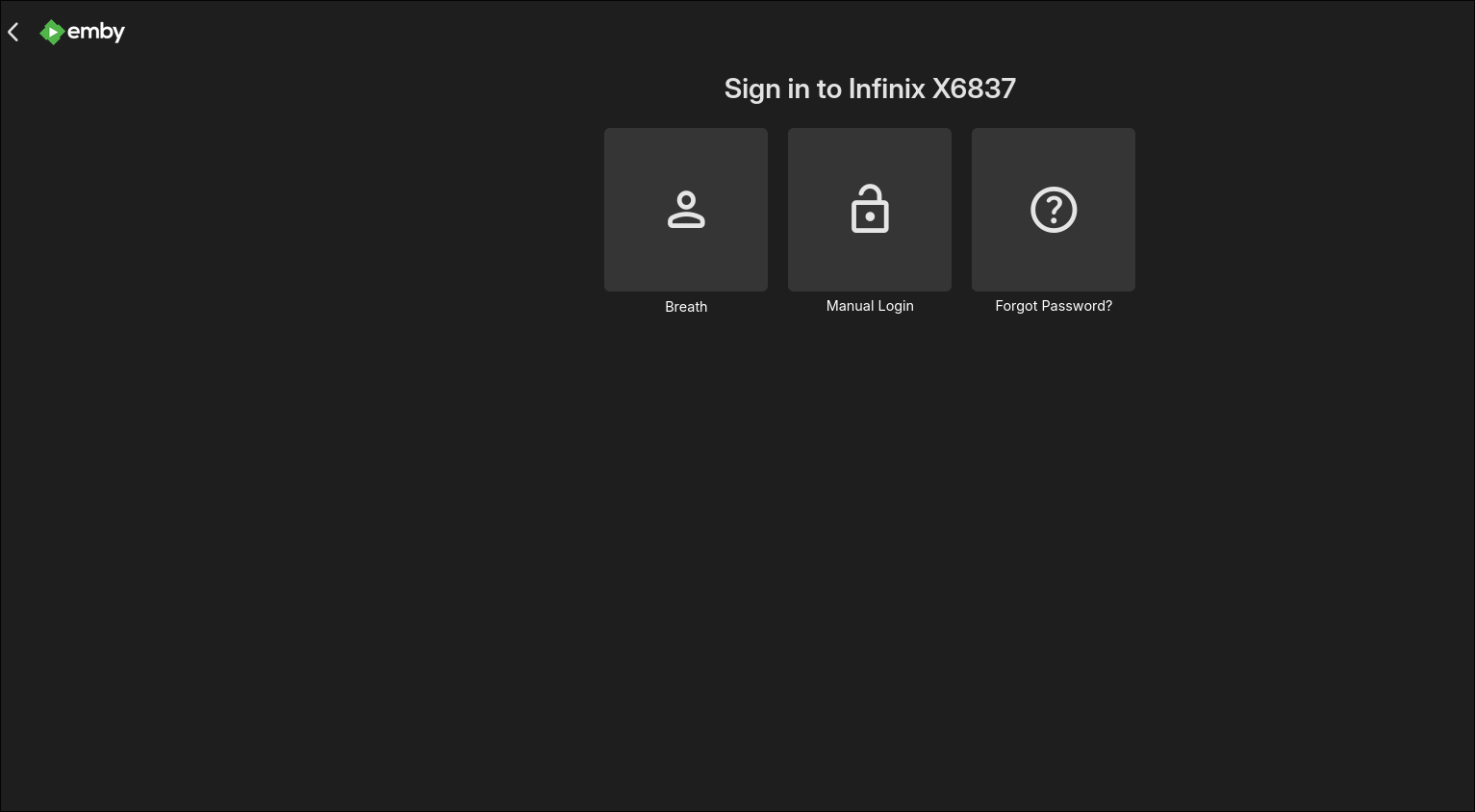 Logging into the Emby server using the web app.