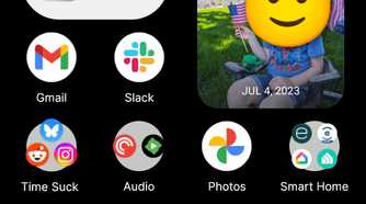 A Pixel phone with the lawnchair launcher and a solid black wallpaper.