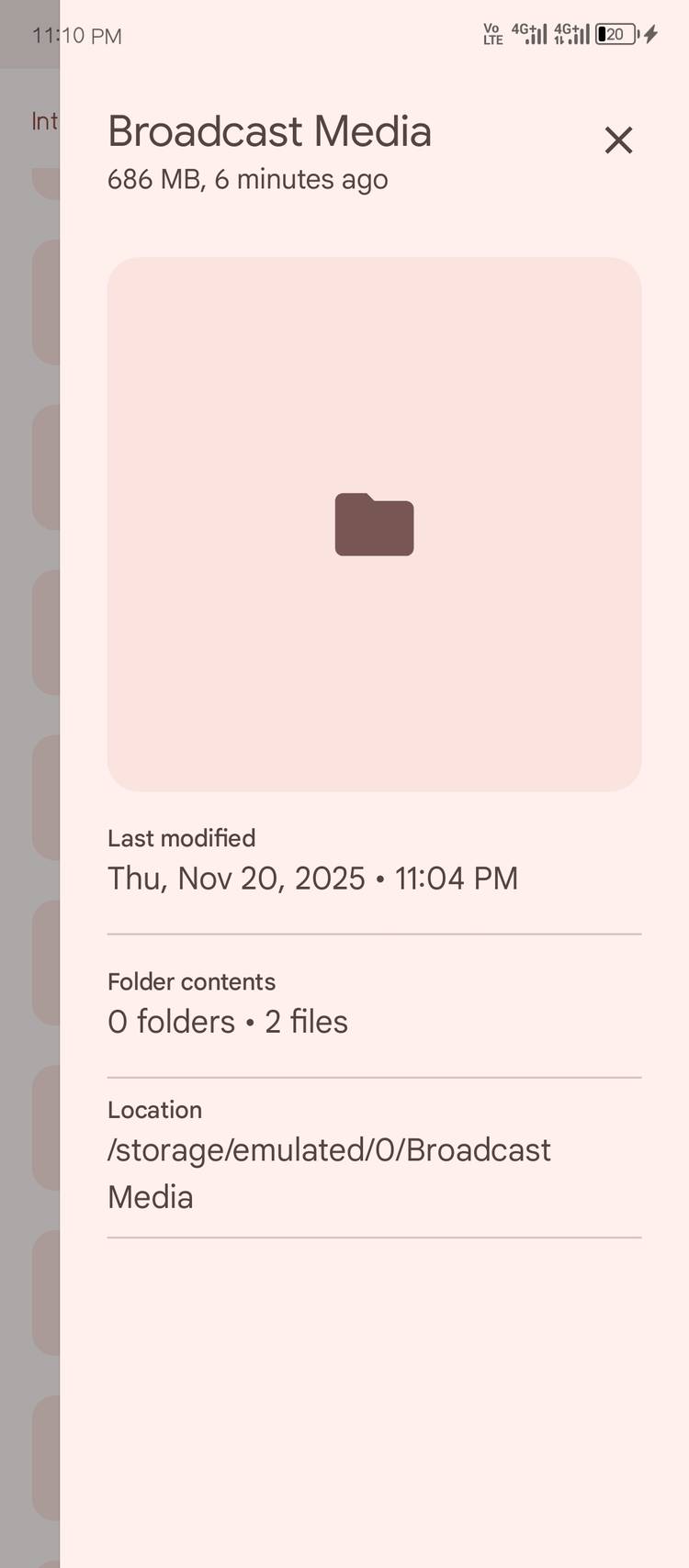 Loading the folder path in an Android file manager.