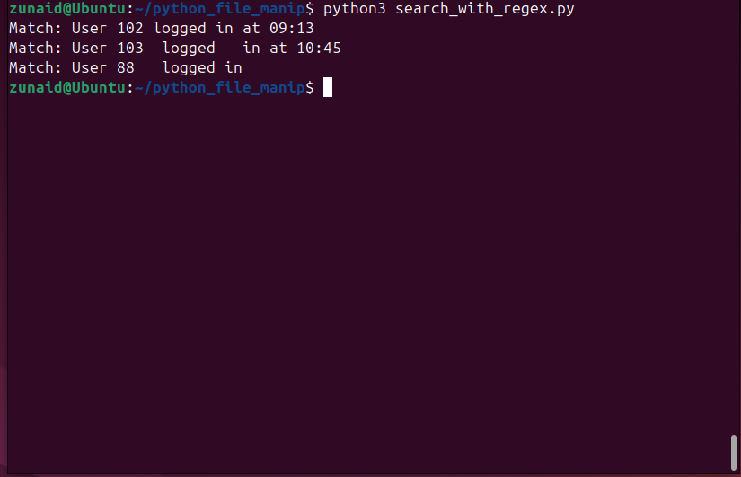 Searching for text in a file using regex patterns in Python.