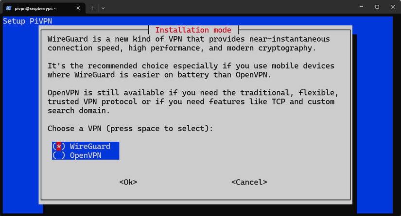 WireGuard VPNサーバーの選択画面