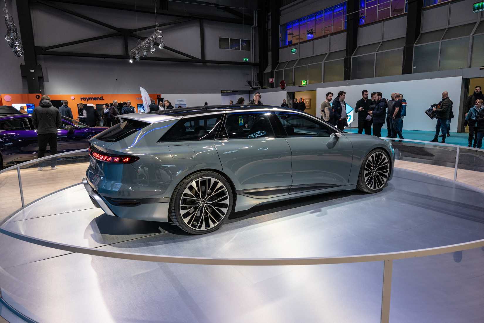 Audi A6 Avant e-tron concept car on display.