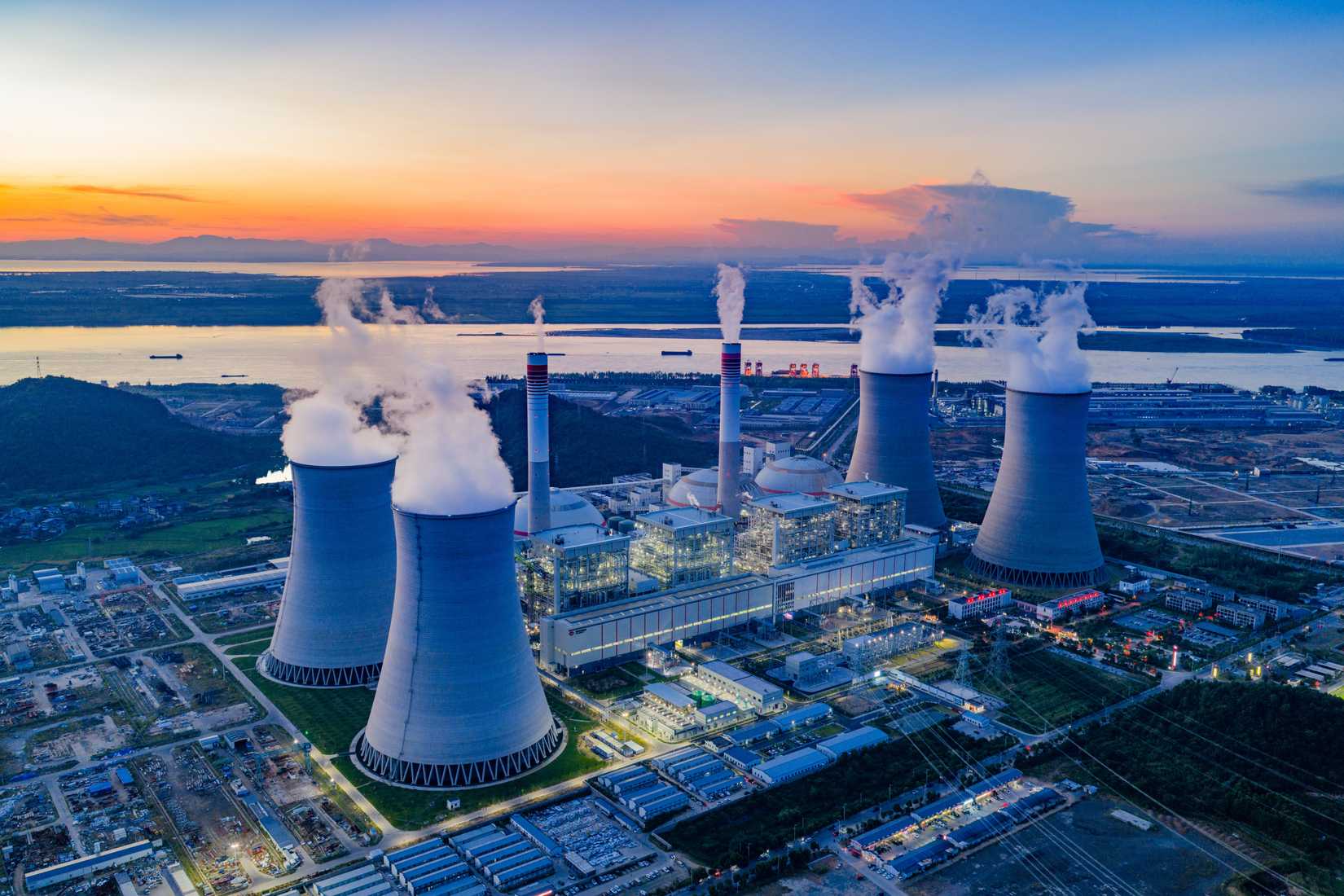 An aerial view of a thermal power station.