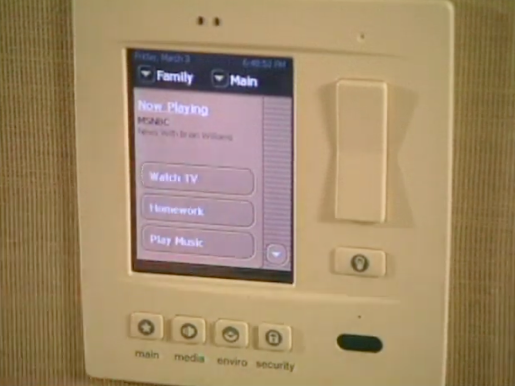 Smart home scenes on a touchscreen.