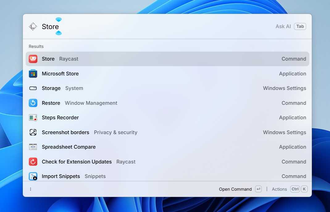 Store option in Raycast.