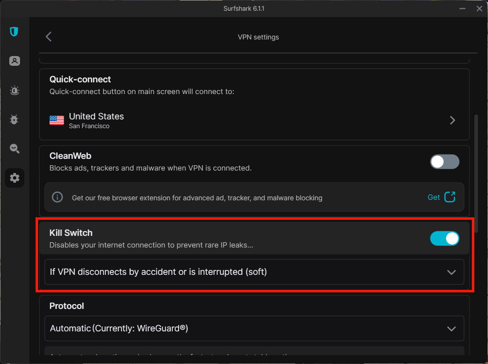 Surfshark kill switch settings step 3